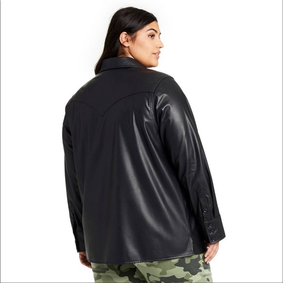 Nili Lotan long sleeve black Faux leather button down shirt 1x NWT - Picture 2 of 5